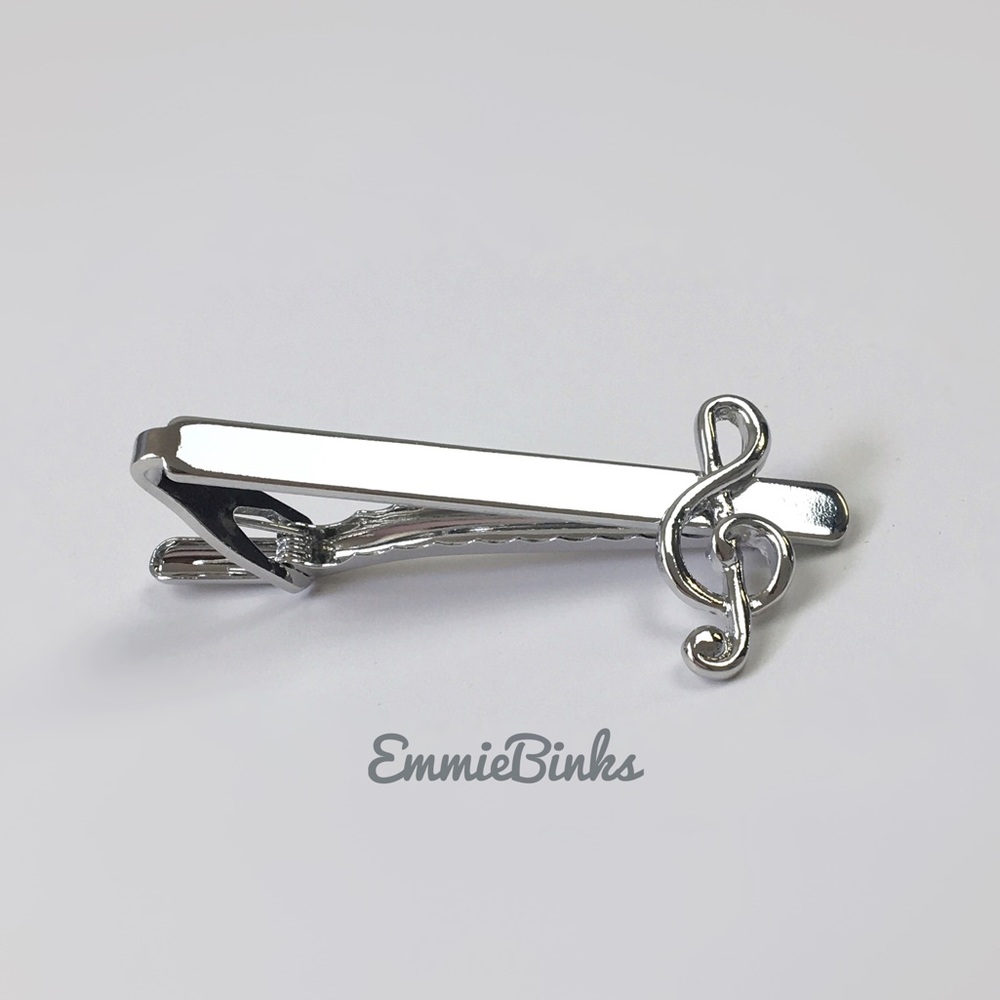 ✨3for$38 New Polished Silver Music Note Tie Clip / Treble Clef Tie Clip